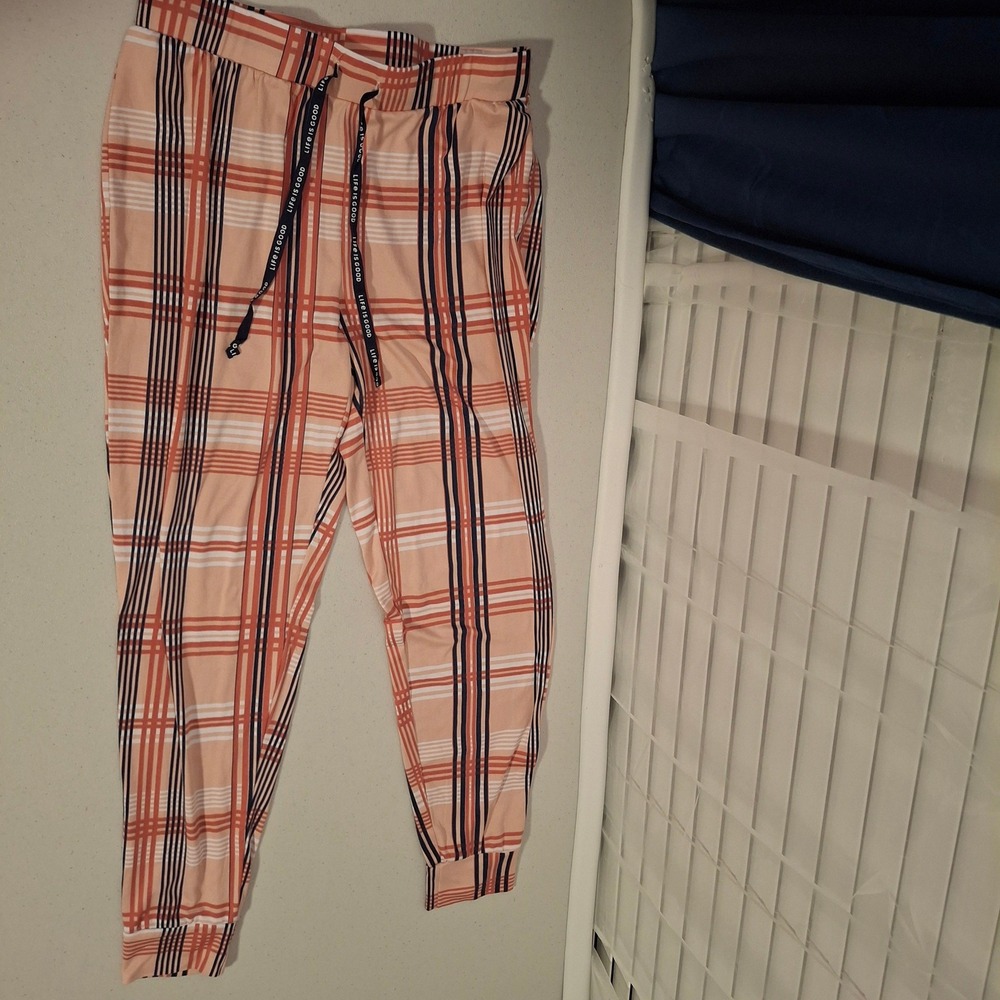 Life Is Good Sleep Pajama‎ Pants Women's Size S Pink Plaid Lounge Bottoms